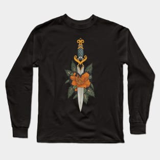 Gothic Sword and Floral Heart Tattoo - Orange Version Long Sleeve T-Shirt